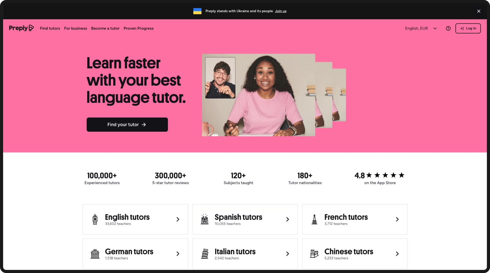 The audited product: Preply's public website, the starting point of the tutor-booking flow